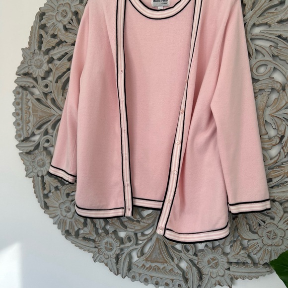 Vintage Baby Pink Cardigan & Matching Camisole Set – Black & White Trim - Picture 3 of 10